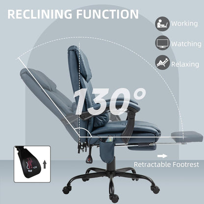 High Back Massage Office Chair with 6 Vibration Points, PU Leather Reclining Computer Chair, Ergonomic Desk Chair with Footrest Adjustable Height and Remote, Blue-4