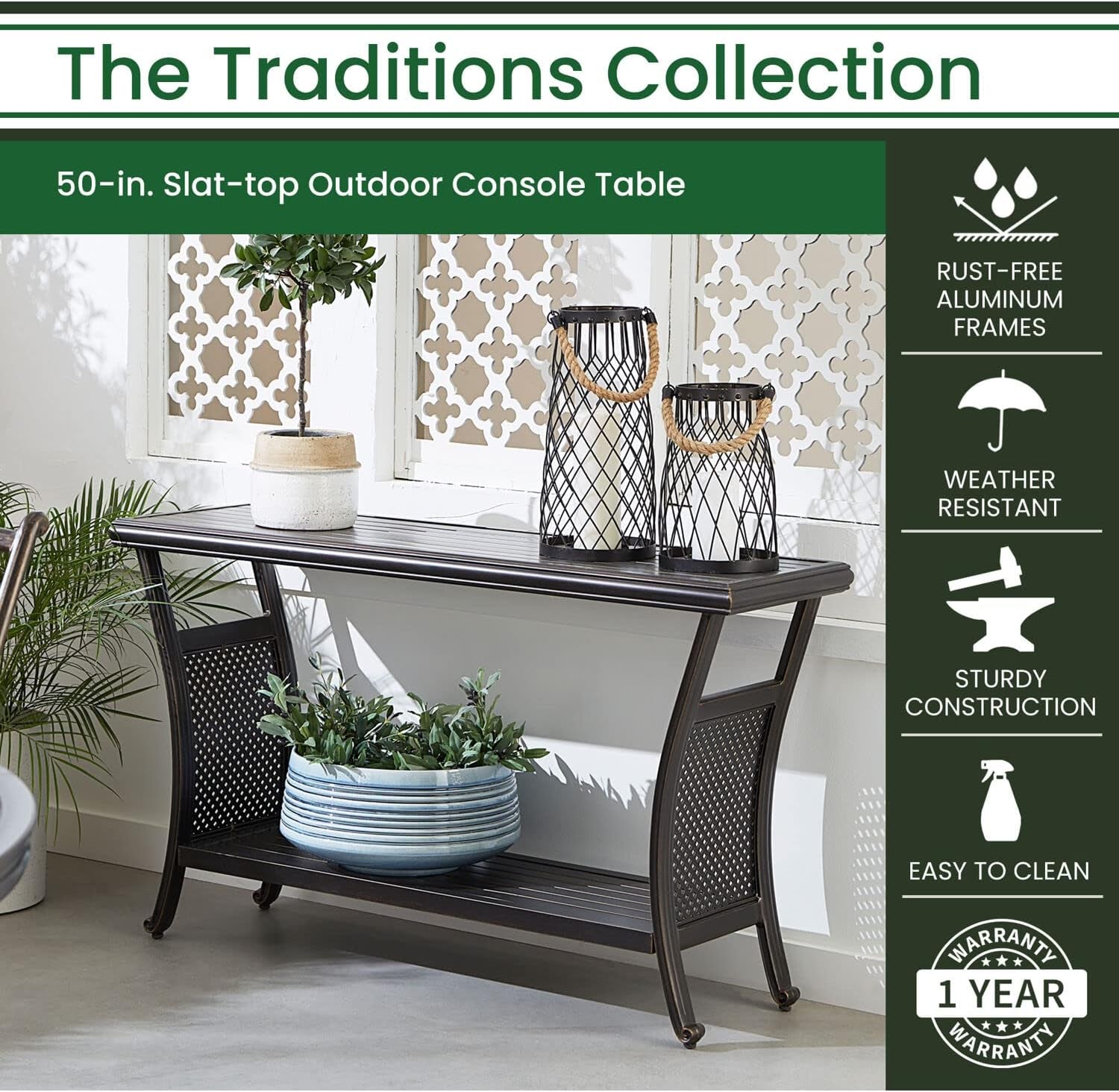 Elegant 50 Inch Outdoor Console Table with Shelves-3