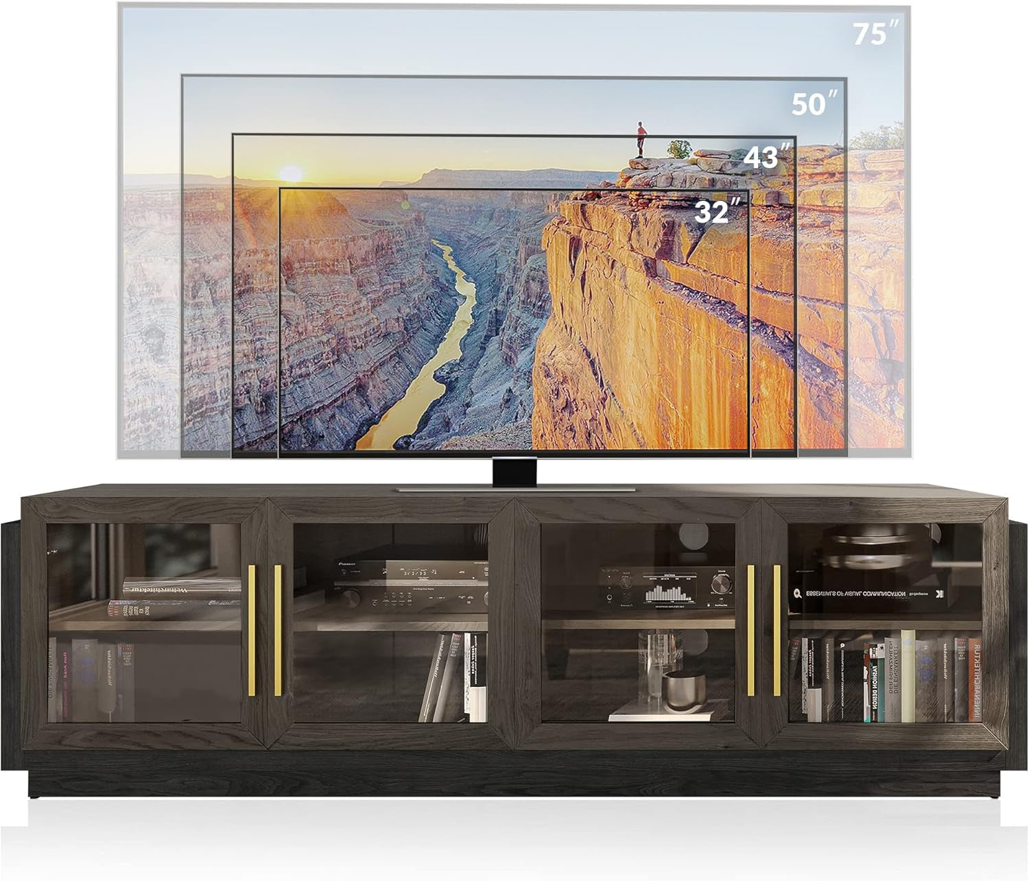 70" TV Stand for Tvs up to 75", Modern TV Cabinet & Entertainment Center with Shelves, Wood Storage Cabinet for Living Room or Bedroom - Brixston (Brown)-4