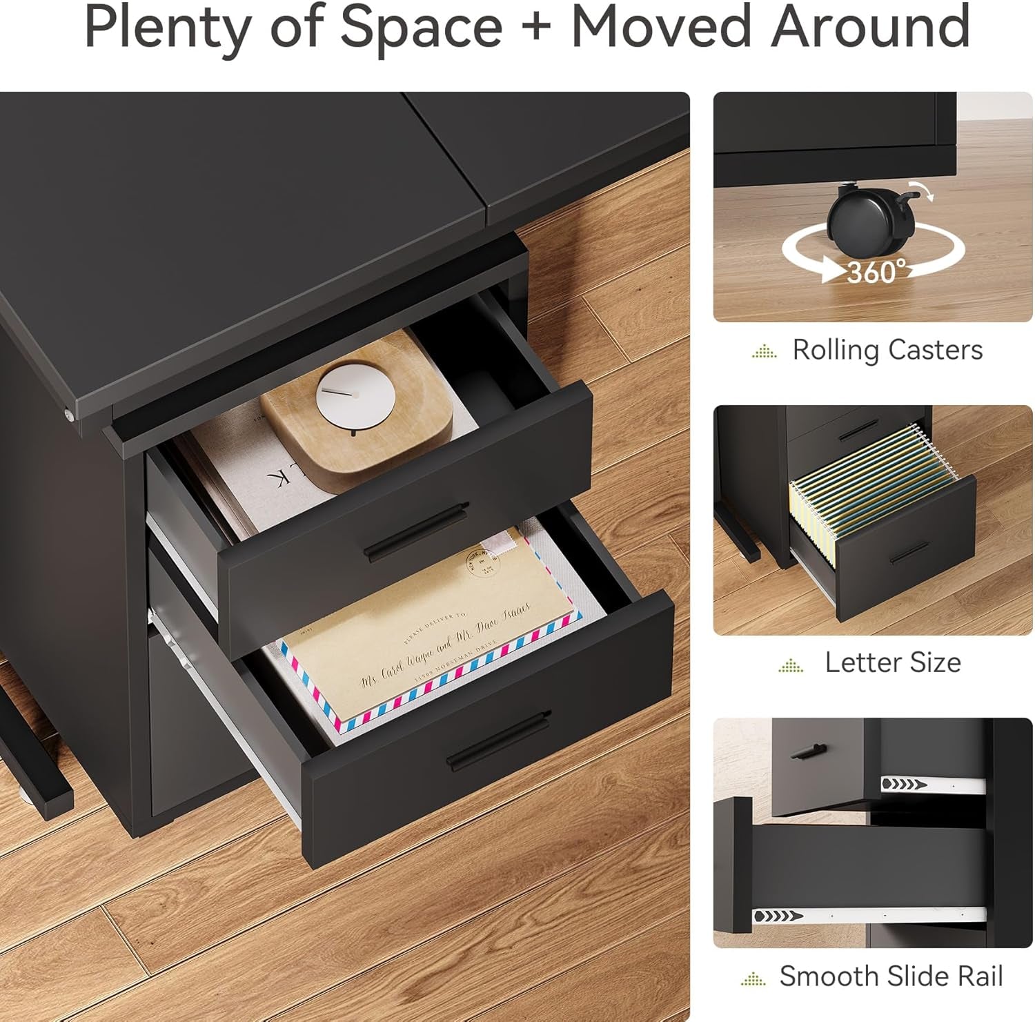 82.67" Long Executive Desk Large L-Shaped Computer Office Desk with 3-Drawer Mobile File Cabinet, Industrial Business Furniture Desk Workstation for Home Office, Black-4