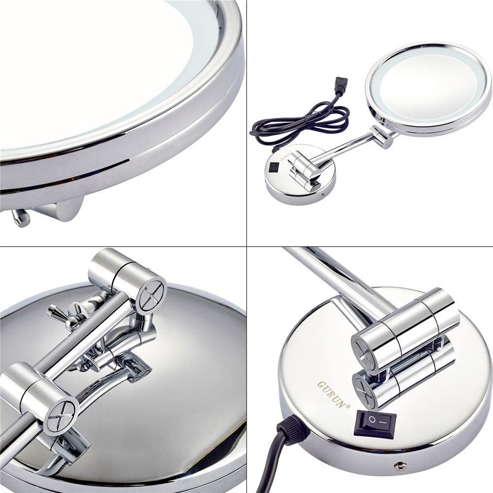 Wall Mounted Makeup Mirrors, Chrome Illuminated Brass-3