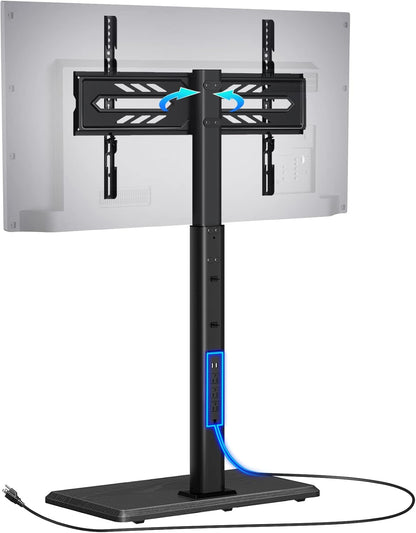 TV Stand with Power Outlet, Universal Floor TV Stand for 32-75 Inch Tvs, Height Adjustable, Swivel Tall TV Stand with Wood Base, Holds up to 110 Lbs, Max VESA 600X400Mm-0