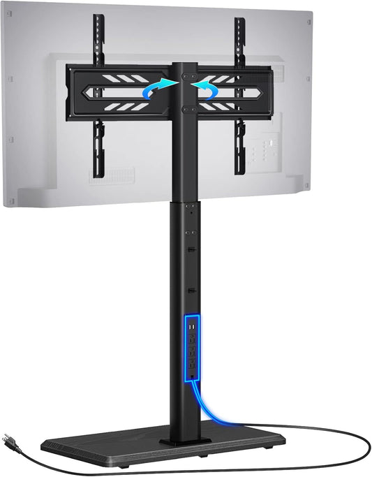 TV Stand with Power Outlet, Universal Floor TV Stand for 32-75 Inch Tvs, Height Adjustable, Swivel Tall TV Stand with Wood Base, Holds up to 110 Lbs, Max VESA 600X400Mm-0