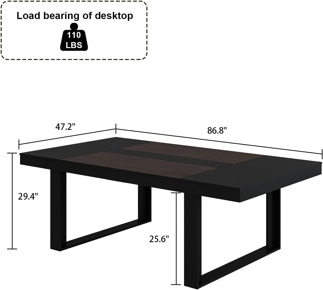 Dining Table for 8-10 People, 86.6-Inch Rectangular Wood Kitchen Table with Thicken Tabletop, Office Conference Room Table, Dining Room Living Room Table, Brown & Black-1