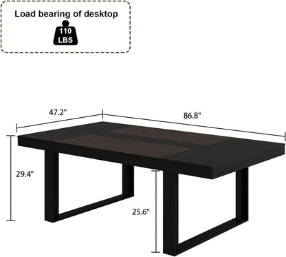 Dining Table for 8-10 People, 86.6-Inch Rectangular Wood Kitchen Table with Thicken Tabletop, Office Conference Room Table, Dining Room Living Room Table, Brown & Black-1