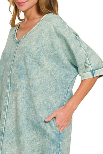 Zenana Acid-washed French Terry Tee Shirts Dress