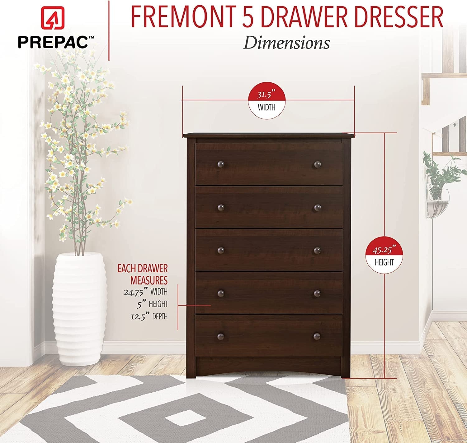 Fremont 5-Drawer Chest in Espresso-4
