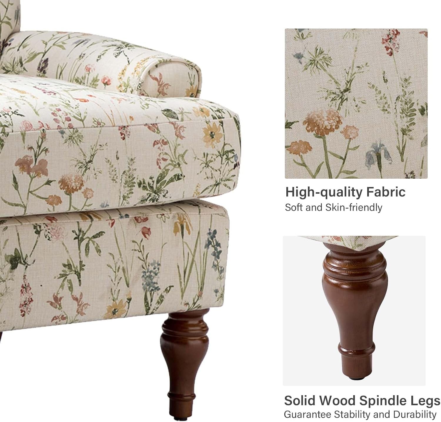 Floral Upholstered Accent Chair With Removable Cushion-3