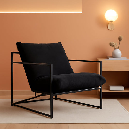 Oatmeal Armchair with Metal Frame and Cushioning-0