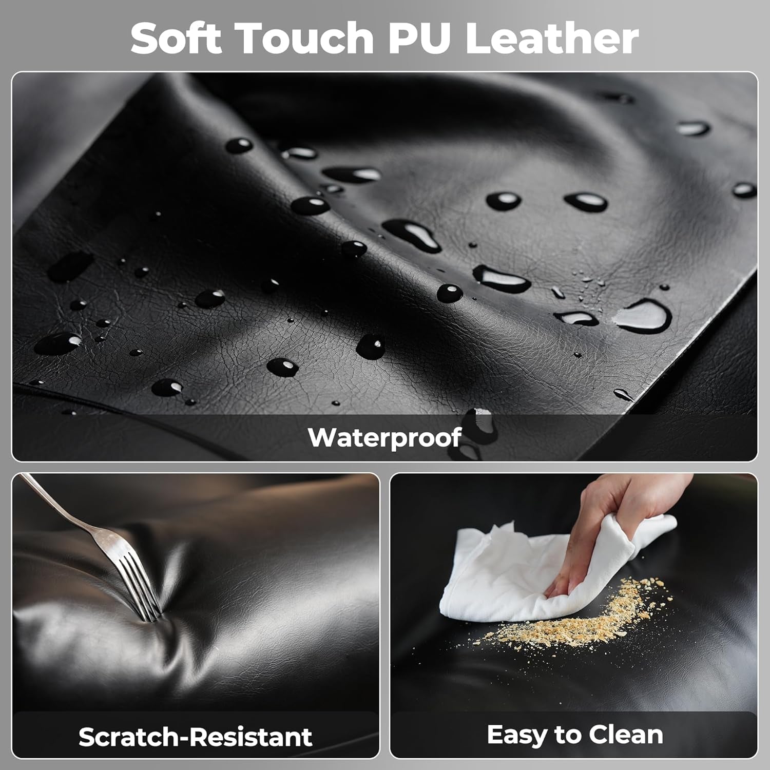 Ergonomic Home Office Chair, Mid-Century Modern Leather Chair with Lumbar Support, High Back Swivel Rolling Executive Chair with Comfy Thick Cushion (Black, PU Leather)-4