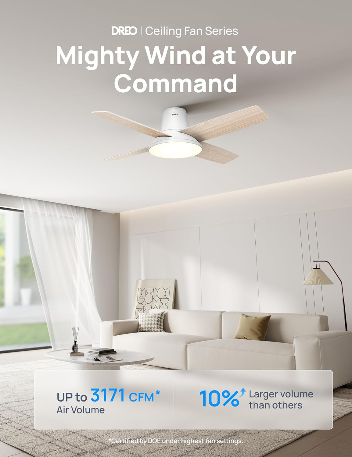 Ceiling Fans with Lights, 12 Speeds & 3 Fan Modes, Quiet DC Motor, Low Profile Easy to Install, Flush Mount Smart Ceiling Fan with Dimmable LED, 12H Timer for Bedroom, Remote, White, 44''-3