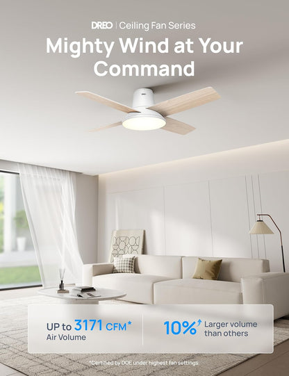 Ceiling Fans with Lights, 12 Speeds & 3 Fan Modes, Quiet DC Motor, Low Profile Easy to Install, Flush Mount Smart Ceiling Fan with Dimmable LED, 12H Timer for Bedroom, Remote, White, 44''-3