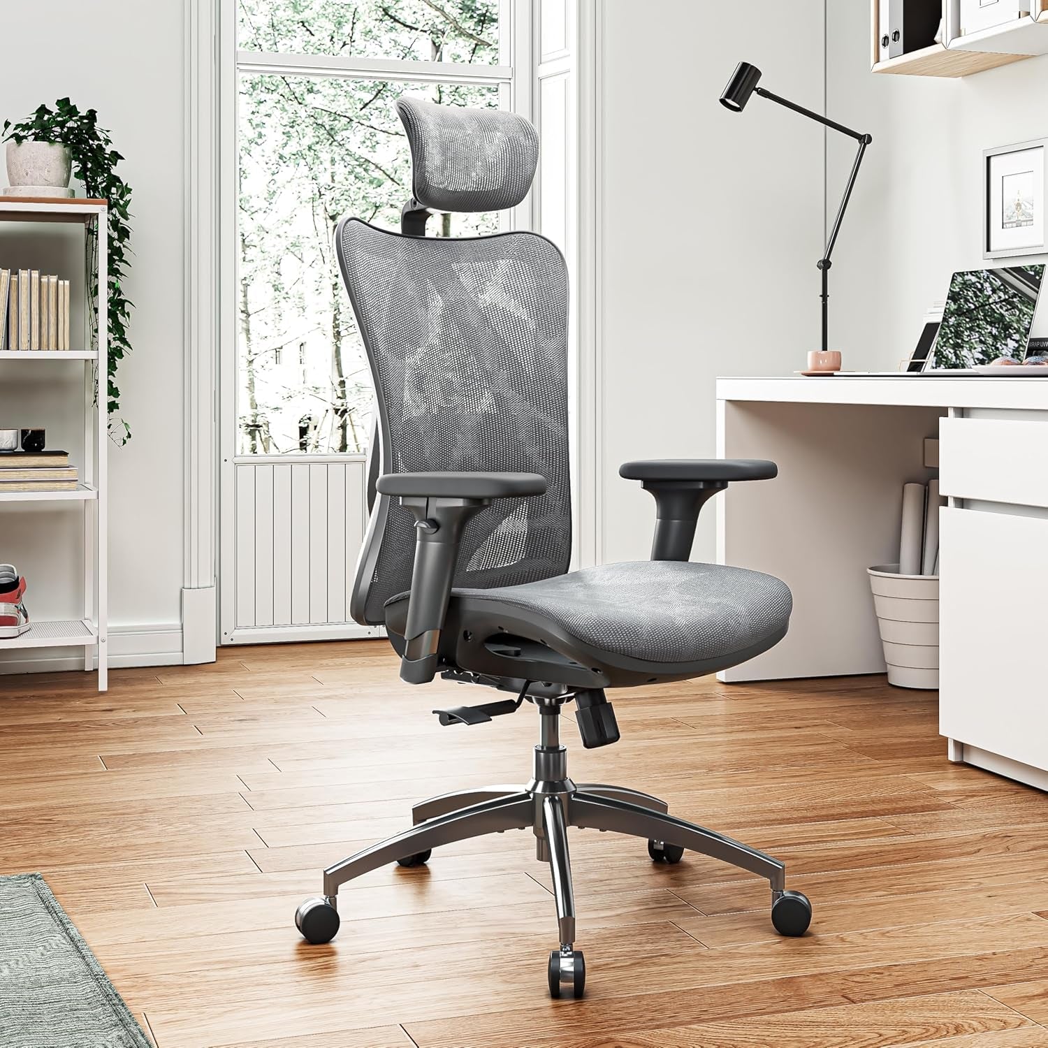 M57 Ergonomic Office Chair with 3 Way Armrests Lumbar Support and Adjustable Headrest High Back Tilt Function Grey-1