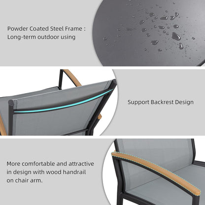 3 Pieces Patio Bistro Sets, Outdoor Textilene Fabric Conversation Bistro Set, Textilene Fabric Front Porch Chairs Small Patio Furniture Set with Table for Lawn,Garden,Balcony (Grey)-3