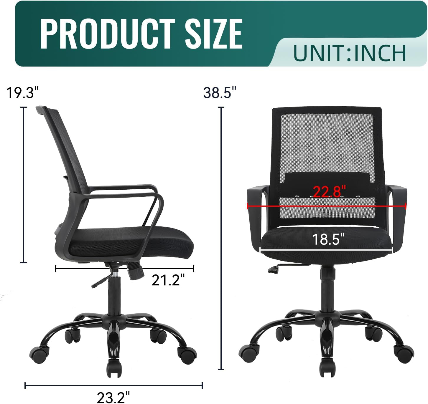 Home Office Chair Ergonomic Desk Chair Swivel Rolling Computer Chair Executive Lumbar Support Task Mesh Chair Adjustable Stool for Women Men (Black)-2