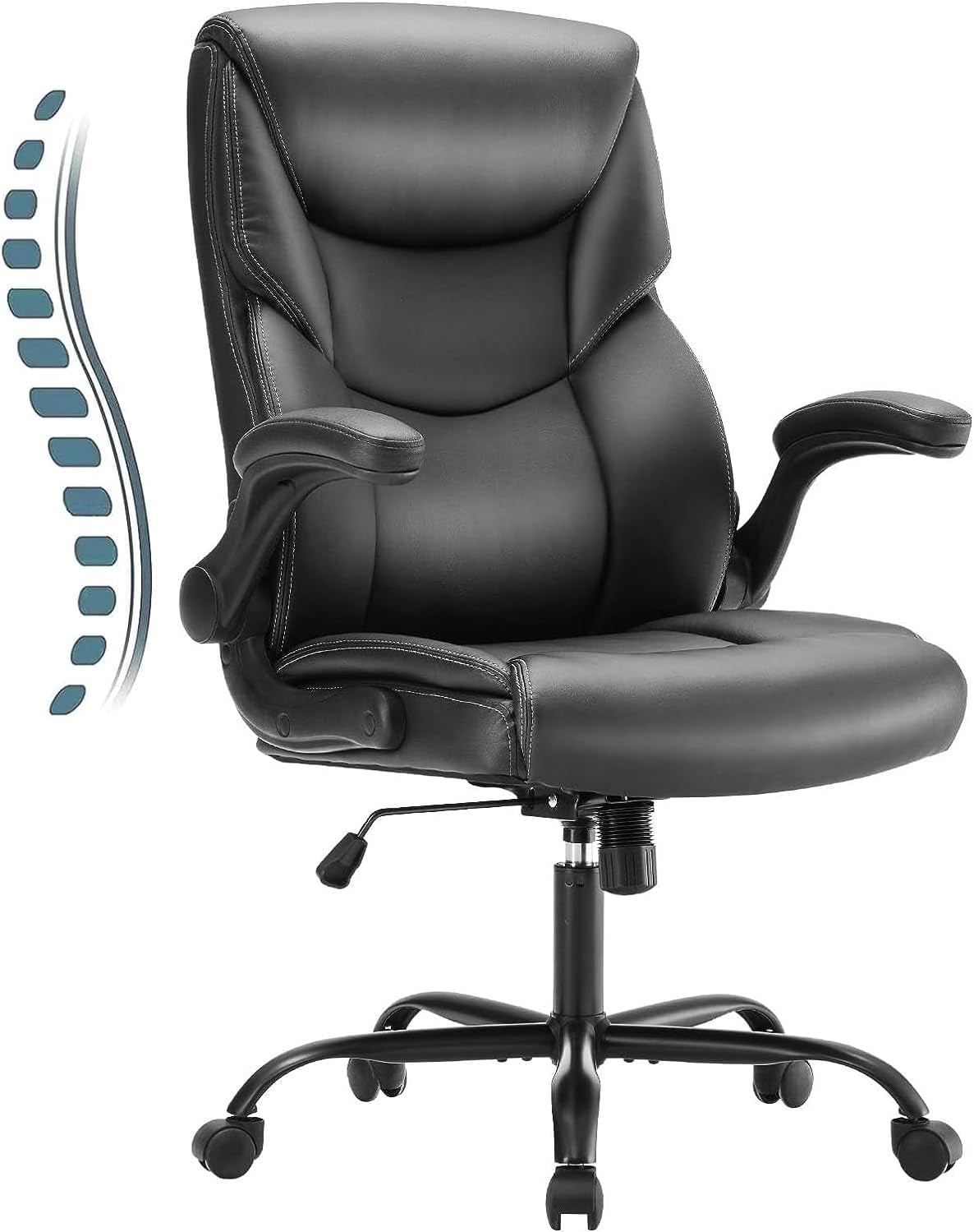 Computer Gaming Chair, Ergonomic Office Chair Heavy Duty Task Desk Chair with Flip-Up Arms, PU Leather, Adjustable Swivel Rolling Chair with Wheels, Black-0