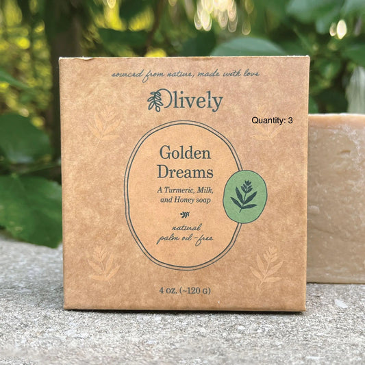 Olively Golden Dreams 3 Pack - Soap bar with Turmeric Honey Goatmilk and Olive Oil - All Natural Soap Bar - Handmade Soap Bar - Soaps with 100% natural ingredients - Body Bath Soaps