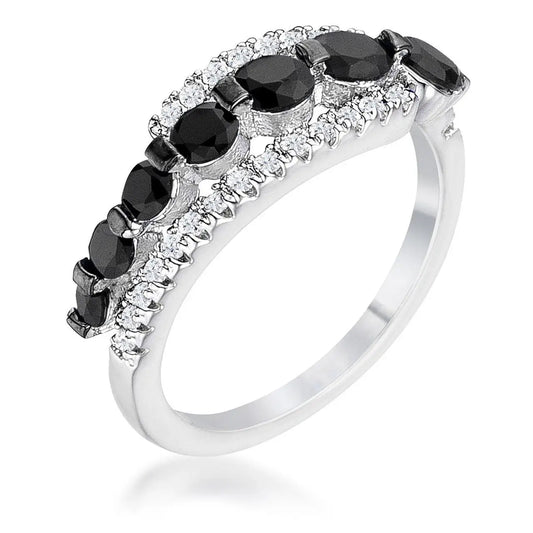 1.06Ct Rhodium & Hematite Plated Graduated Black & Clear CZ Half Eternity Ring - Rings