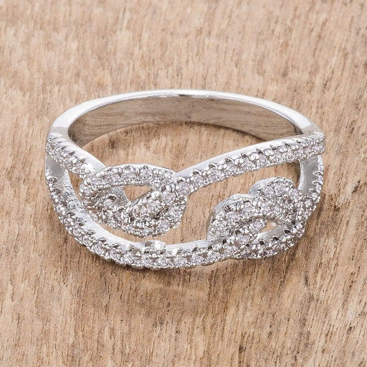 1.15Ct Rhodium Plated CZ Pave Double Knot Ring - Rings