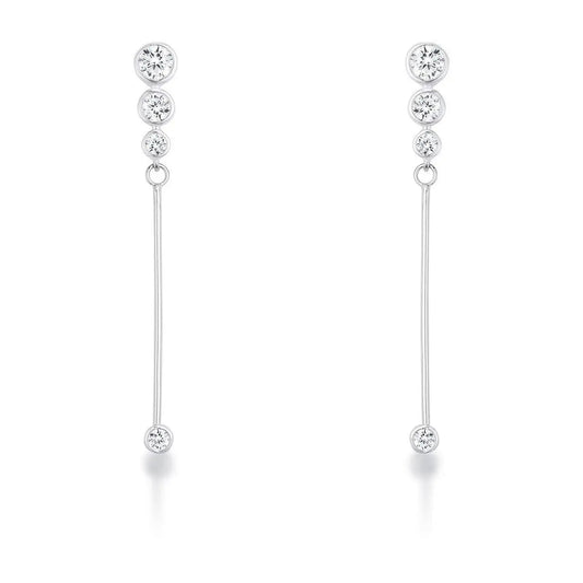 1.2Ct Graduated Rhodium Plated Drop Cubic Zirconia Earrings. - Earrings