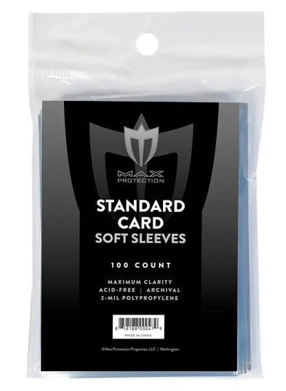 Max Pro black label soft card sleeves for standard trading cards in a large case