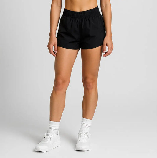 Black athletic shorts with white socks and sneakers from Women’s Athletic Shorts 1003