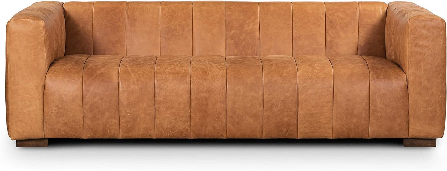 Canale 86" Sofa in Full-Grain Pure-Aniline Italian Leather in Cognac Tan-3