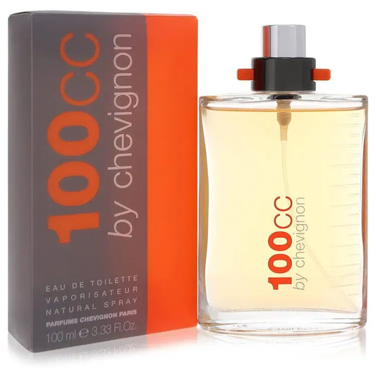Men’s cologne in a clear glass bottle with gray and orange box for 100cc Chevignon Eau De Toilette