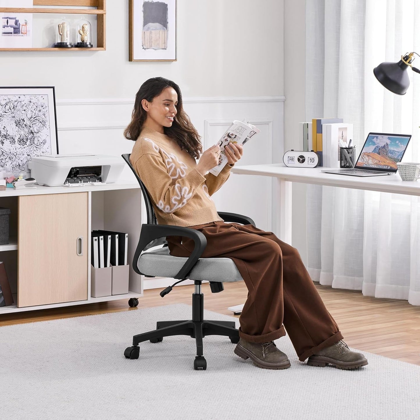 2Pcs Ergonomic Desk Chair Mesh Computer Chair with Lumbar Support Armrest Executive Rolling Swivel Adjustable Mid Back Task Chair for Women Adults, Grey-1