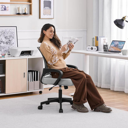 2Pcs Ergonomic Desk Chair Mesh Computer Chair with Lumbar Support Armrest Executive Rolling Swivel Adjustable Mid Back Task Chair for Women Adults, Grey-1