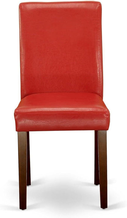 Abbott Parsons Dining Chairs - Firebrick Red Faux Leather Padded Chairs, Set of 2, Mahogany-1
