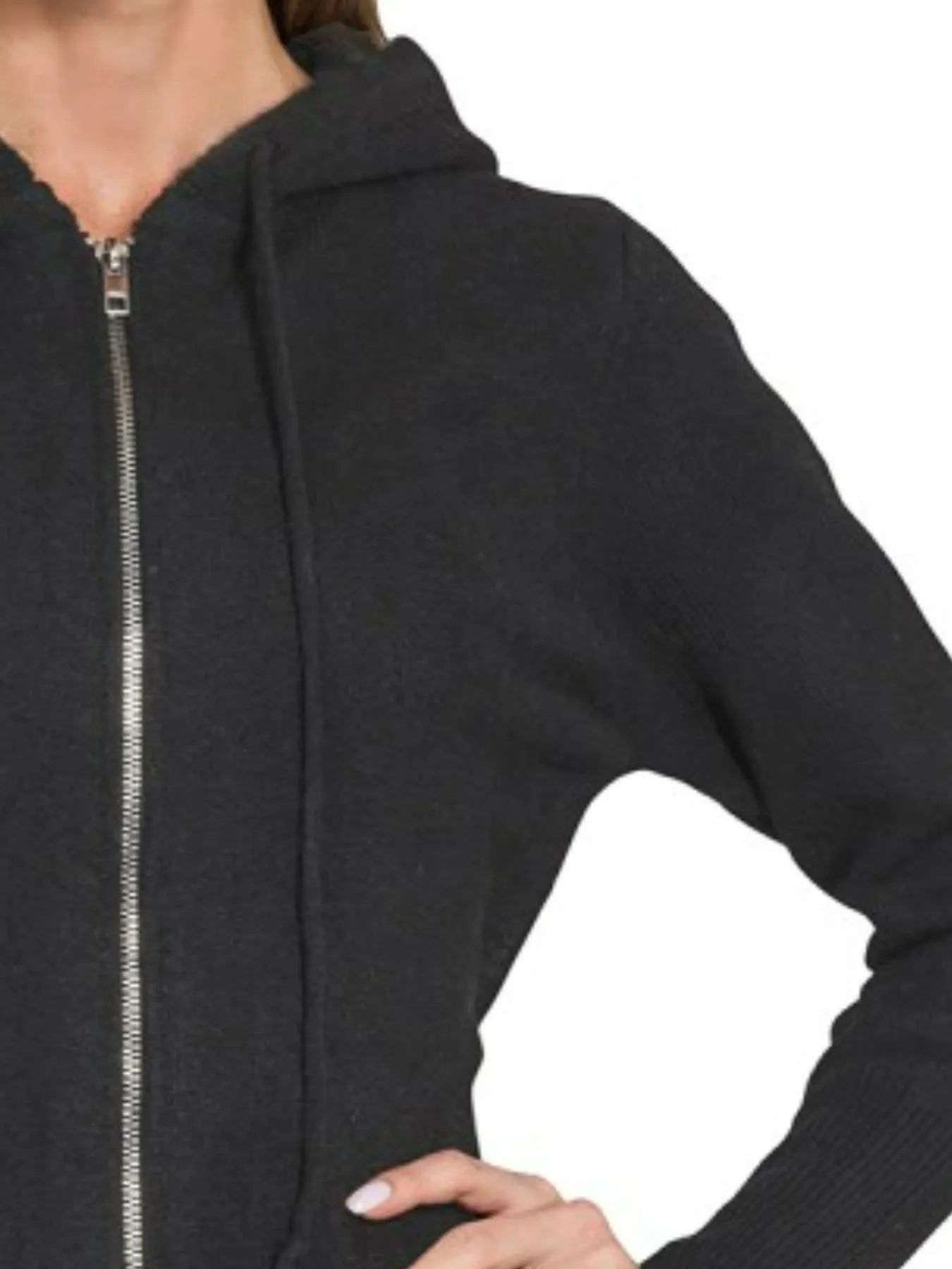 Zenana Drawstring Zip Up Hooded Cardigan