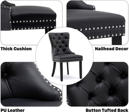 Black and Dark Grey Velvet Dining Chairs Set of 6 with Nailhead Trim and Pull Ring-3