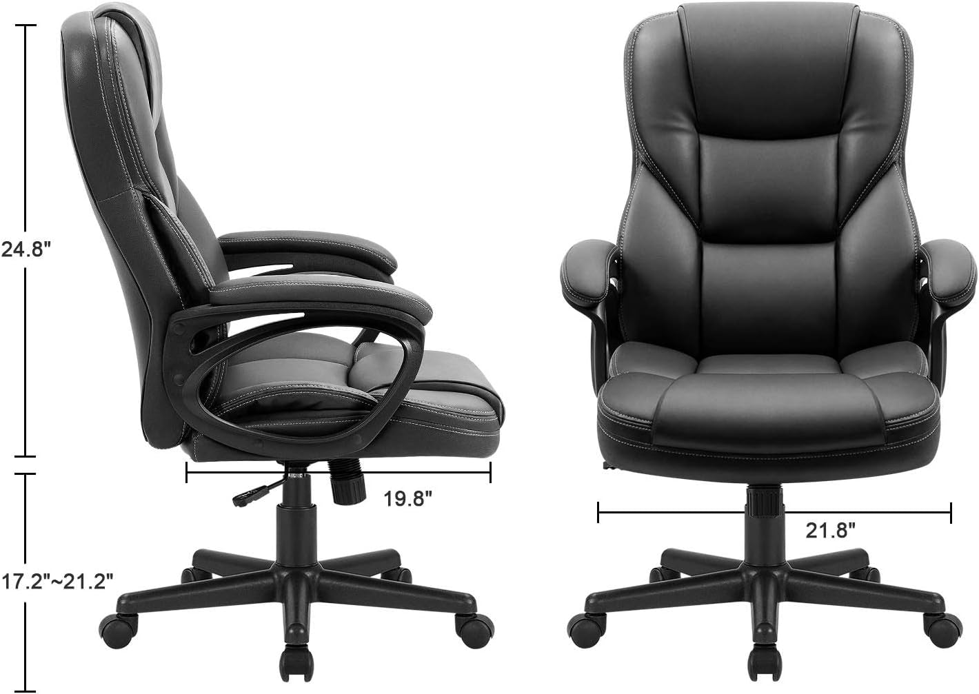 Office Executive Chair High Back Adjustable Managerial Home Desk Chair, Swivel Computer PU Leather Chair with Lumbar Support (Black)-2