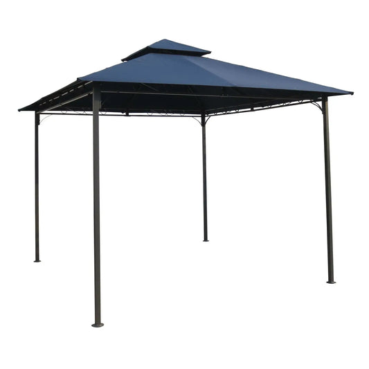 10Ft x 10Ft Outdoor Garden Gazebo with Iron Frame and Navy Blue Canopy - Outdoor > Gazebos & Canopies
