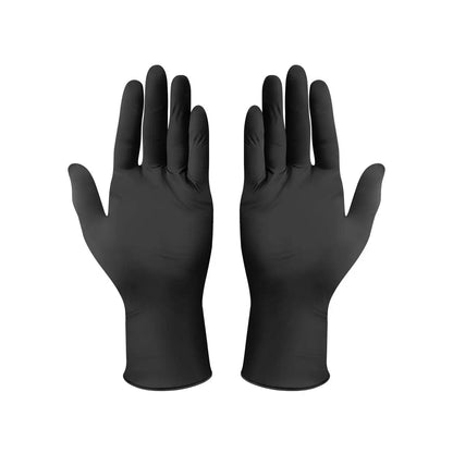 Black nitrile gloves with textured fingertips for grip during Honda CB350F oil change