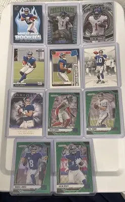 Collection of New York Giants football cards featuring players in action