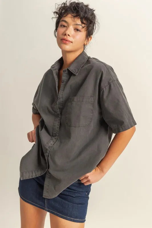 HYFVE Short Sleeve Button Down Oversized Shirt