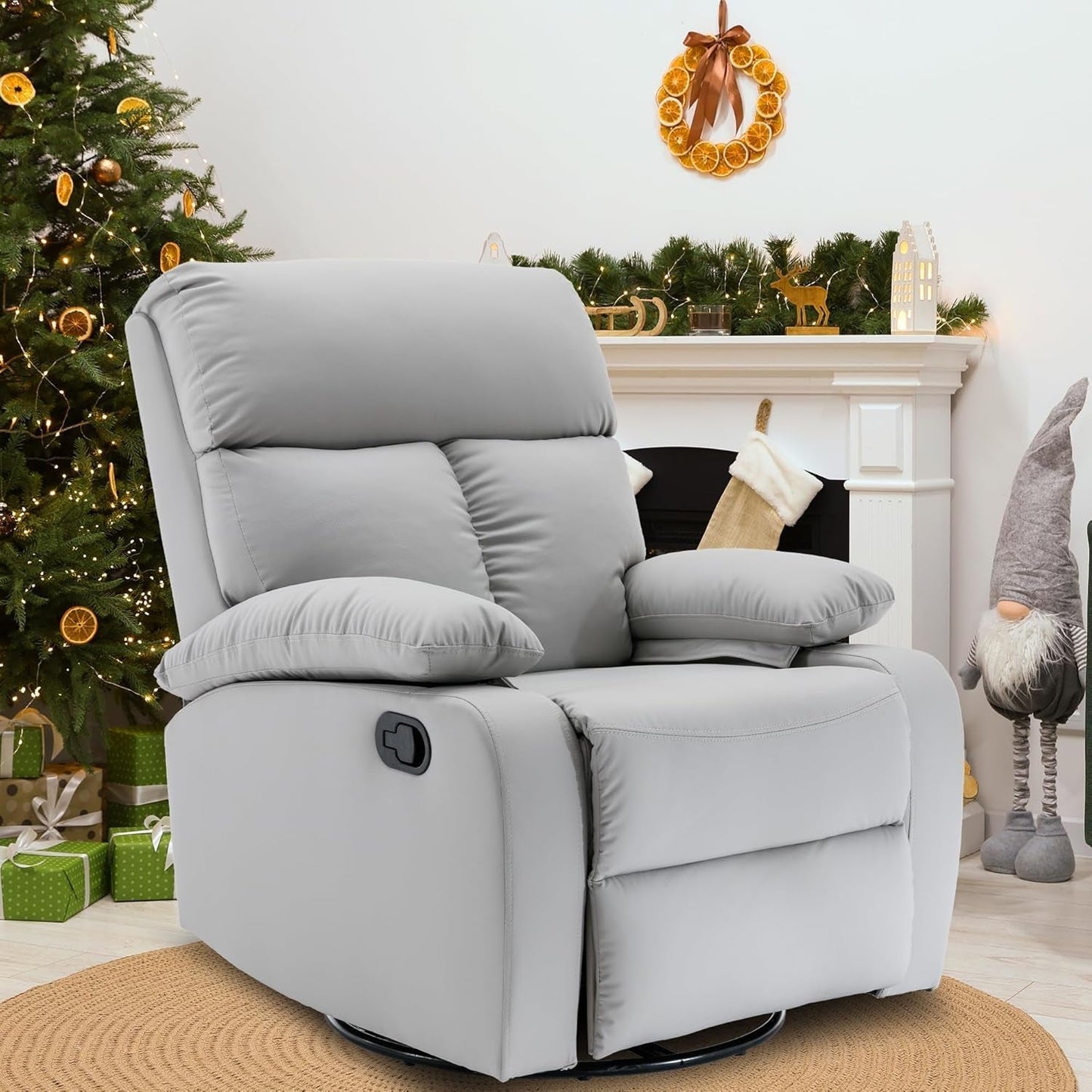 Swivel Rocker Recliner, Rocking Recliner Chair, Small Rocker Recliners for Small Spaces, Living Room, Bedroom, Nursery, RV, Light Grey-0