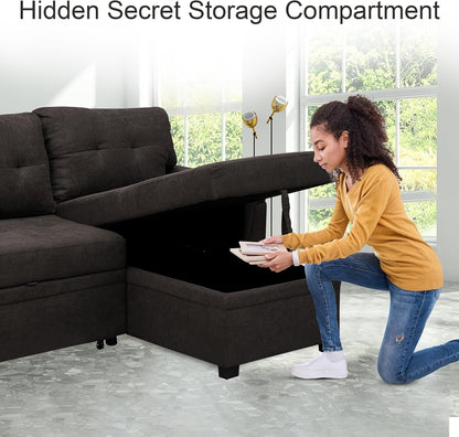 Transform Any Space: Sleeper Sectional Sofa with Convertible Sofa Bed & Inviting Chaise. Find Tranquil Comfort with Stress-Relieving Design & Durable Cushions - Espresso/Velvet-4