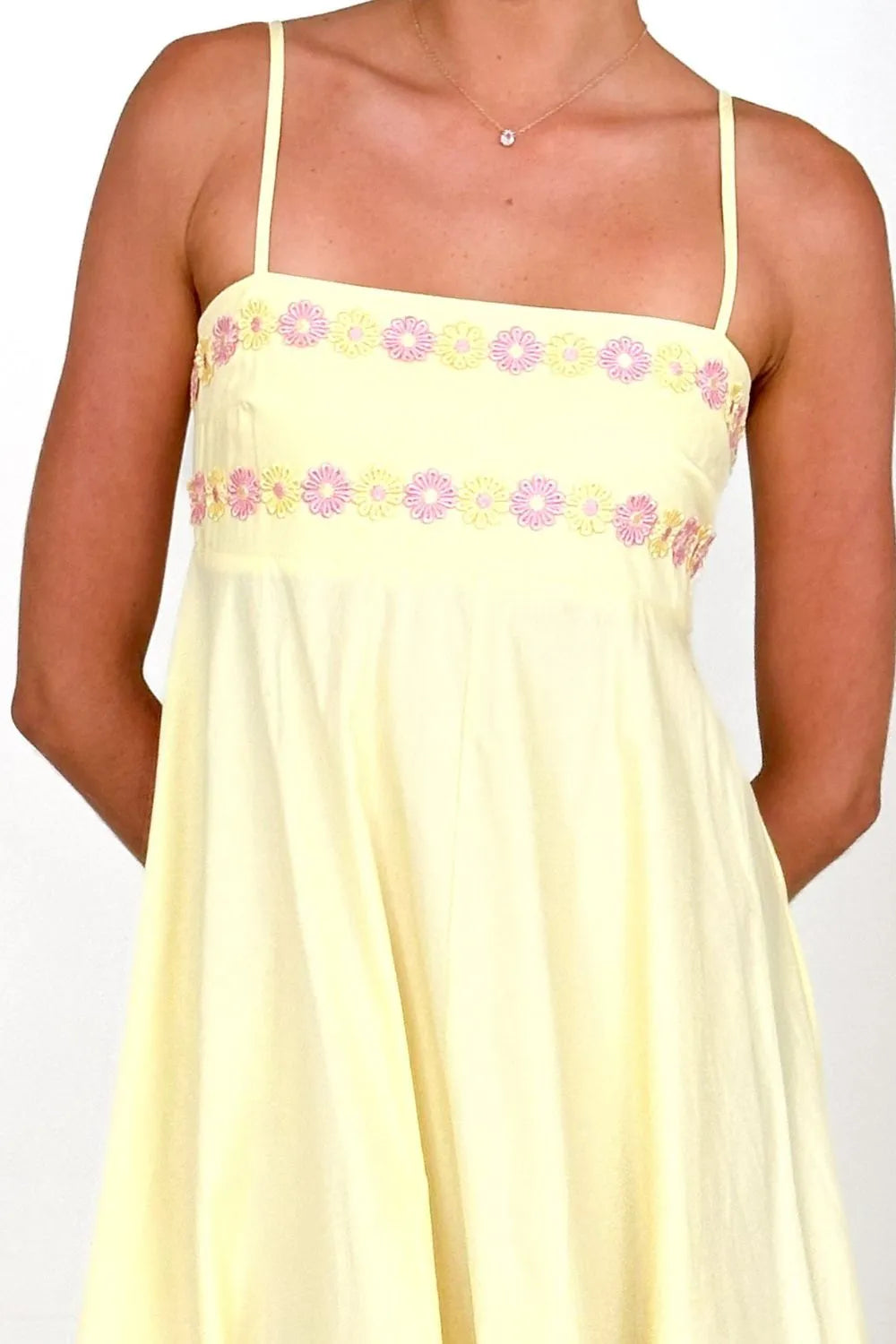 Floral Embroidered Spaghetti Strap Maxi Dress, Blue, Pink or Yellow  SM/MED/LG