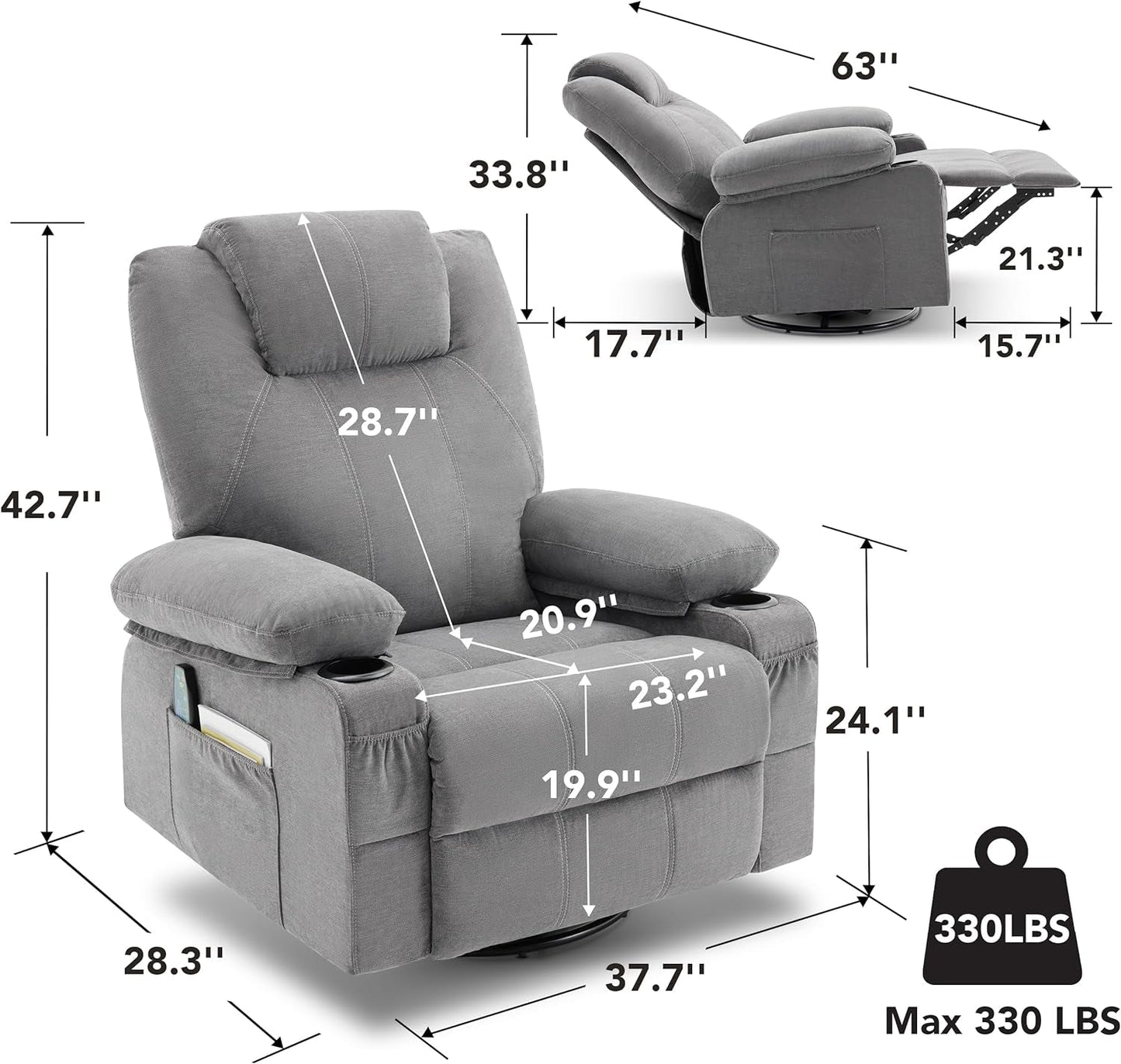 Swivel Recliner with Heat and Massage-1