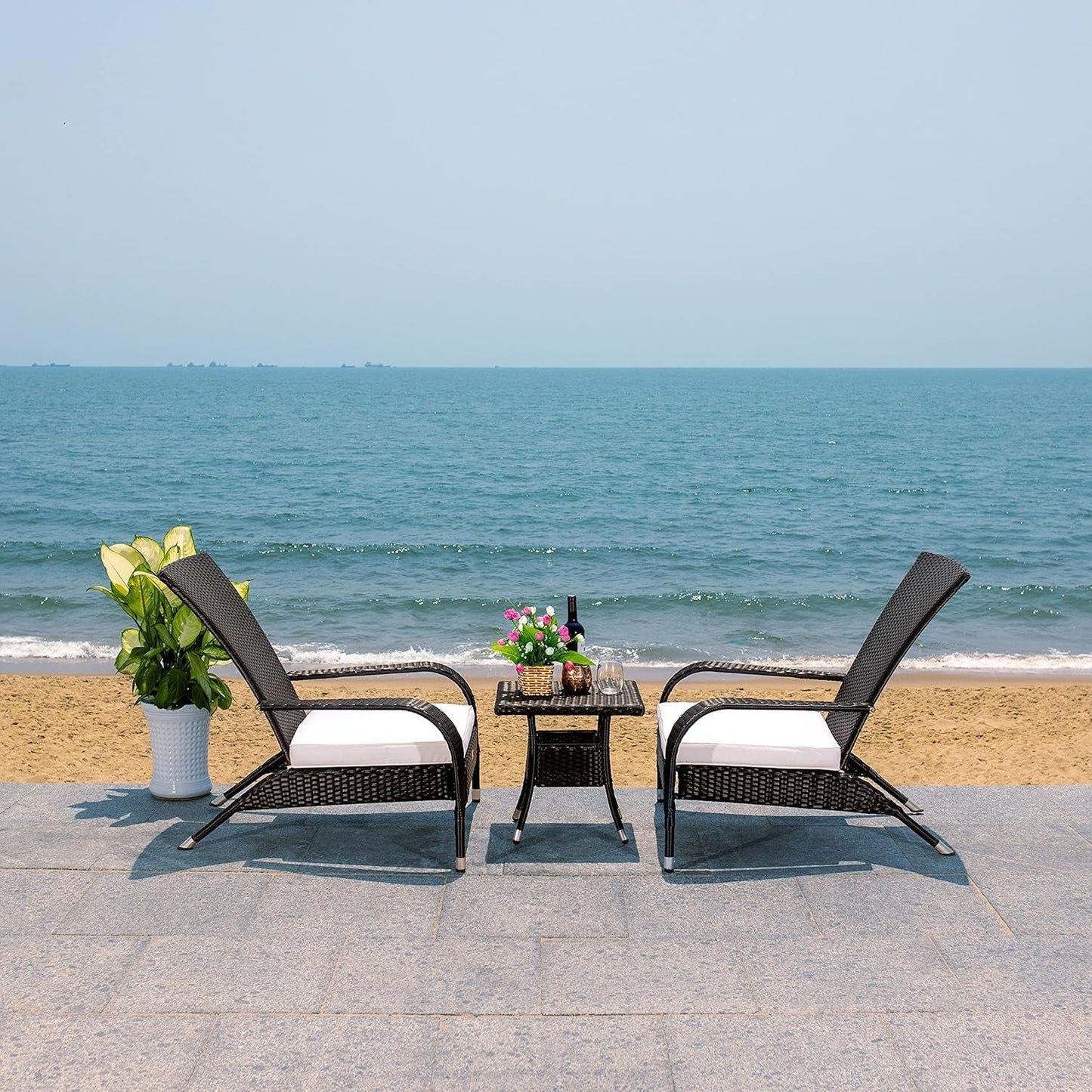 Outdoor Collection Edna Black/White Cushion 3-Piece Lounge Set PAT7719A-2