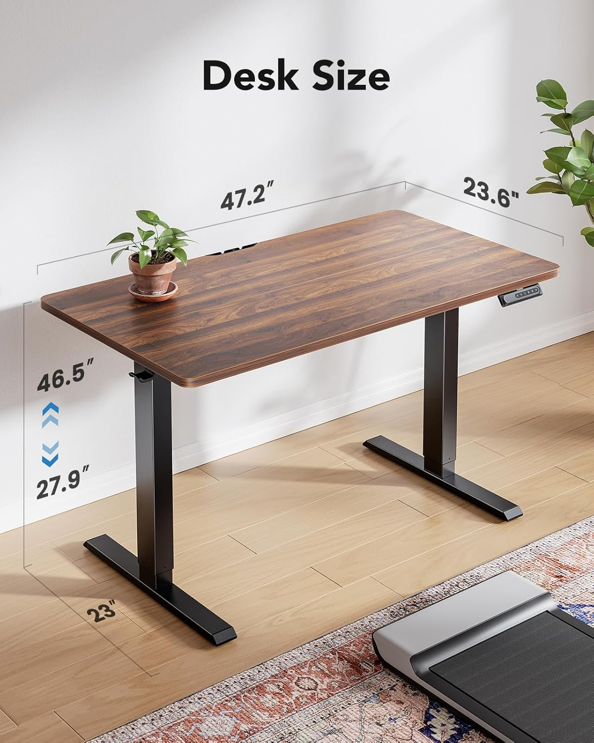 48" X 24" Electric Standing Desk Adjustable Height, 4 Memory Height Settings, Headphone Hook, Cable Manager, Sit Stand up Desk for Home Office & Computer Workstation, Walnut-2