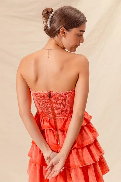 SO ME Strapless Ruffle Layered Game Day Cheer Up Dress