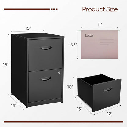 2 Drawer File Cabinet with Lock,Black Metal Filing Cabinets,Vertical Locking File Cabinet Fit Hanging Files, Letter,File Box and A4 Documents (Black)-2