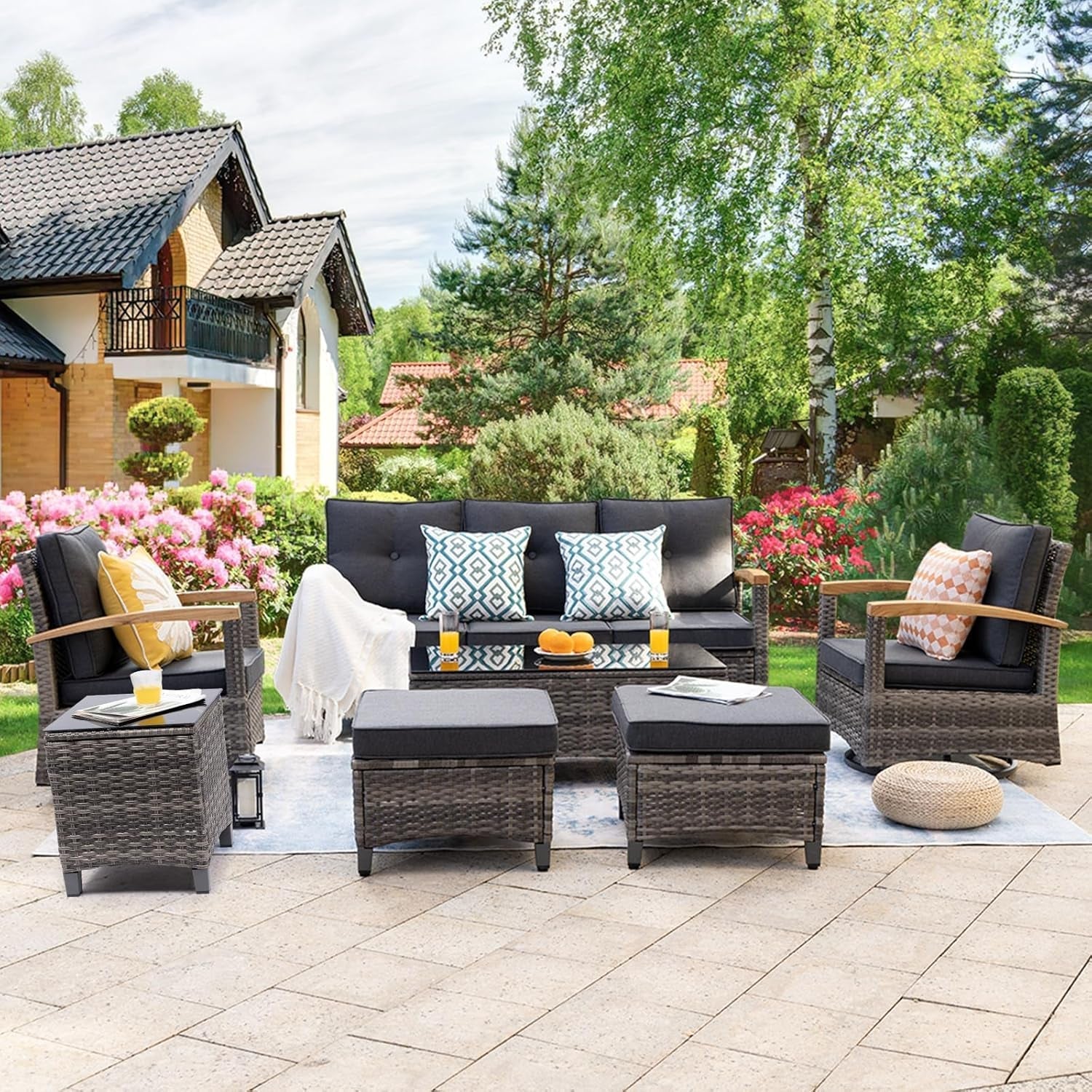 Outdoor Rattan Patio Furniture Set with Swivel Rockers-2