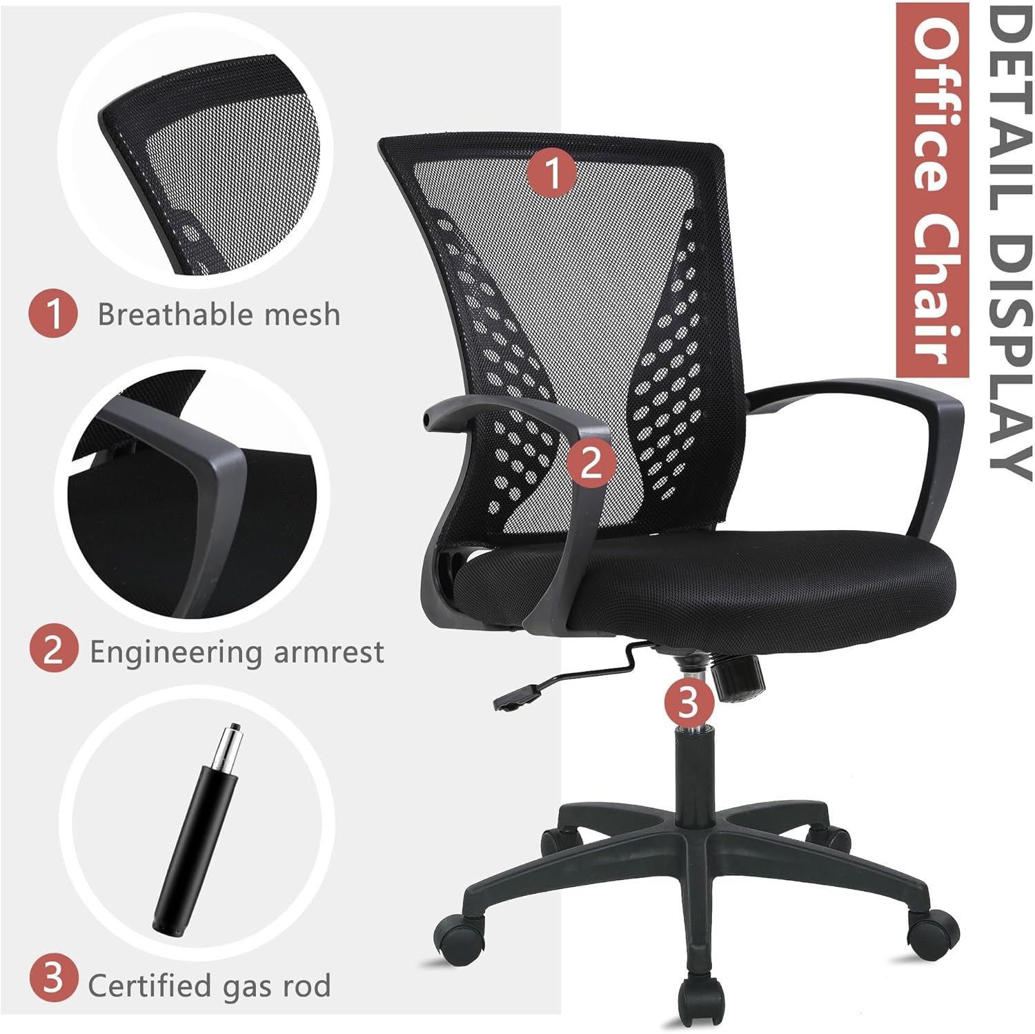 Office Computer Gaming Chair Ergonomic Mesh Desk Chair Adjustable Video Game Chairs with 360 Degrees Swivel Wheels Armrest Lumbar Support for Home Office,Black-4