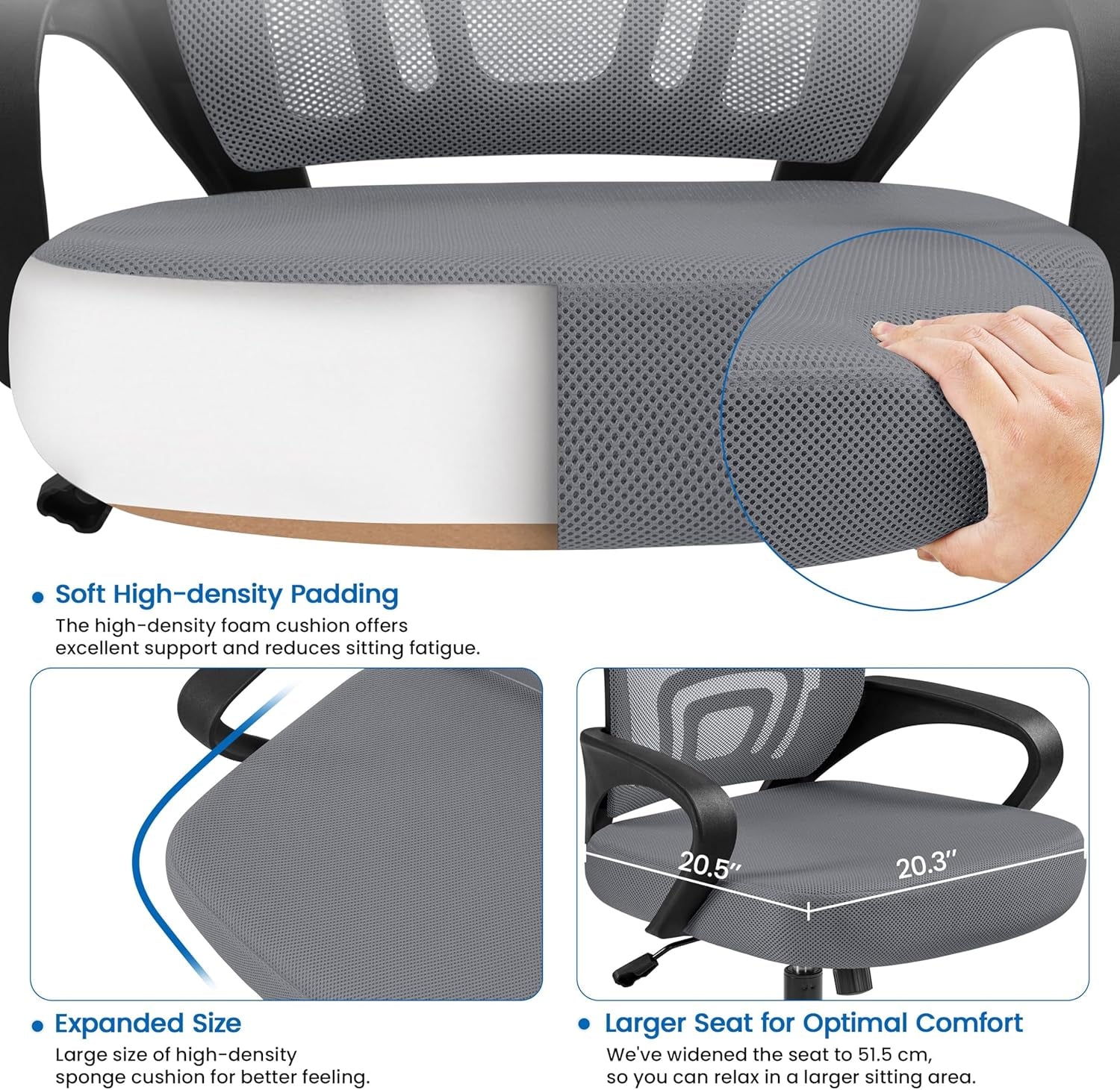 Office Chair Mid Back Executive Task Swivel Rolling Gaming Lumbar Support Modern Desk Computer Ergonomic Mesh Embody Chair Rolly Study Chair with Armrests, Dark Grey-3