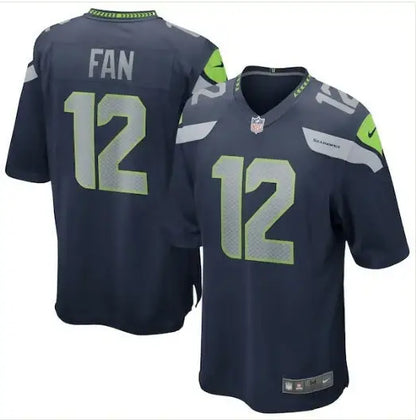 Dark blue Seattle Seahawks Nike College Navy football jersey with 12 and FAN on back